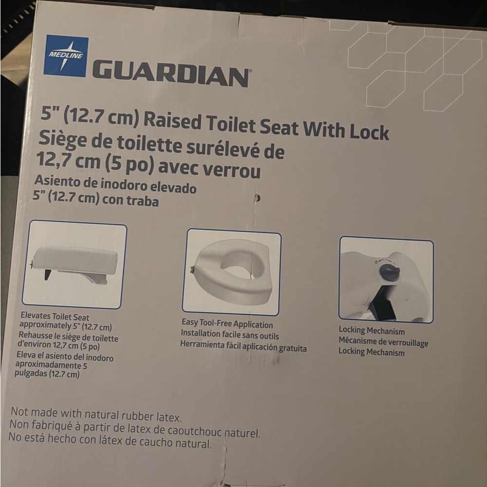 Medline Guardian 5" Raised Toilet Seat Locking Non-Slip Lightweight White - Picture 4 of 7